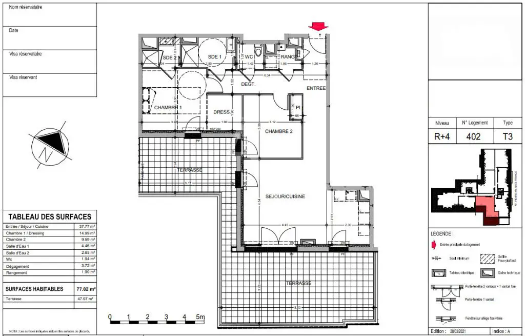 Vente appartement 3 pièces 77,02 m2