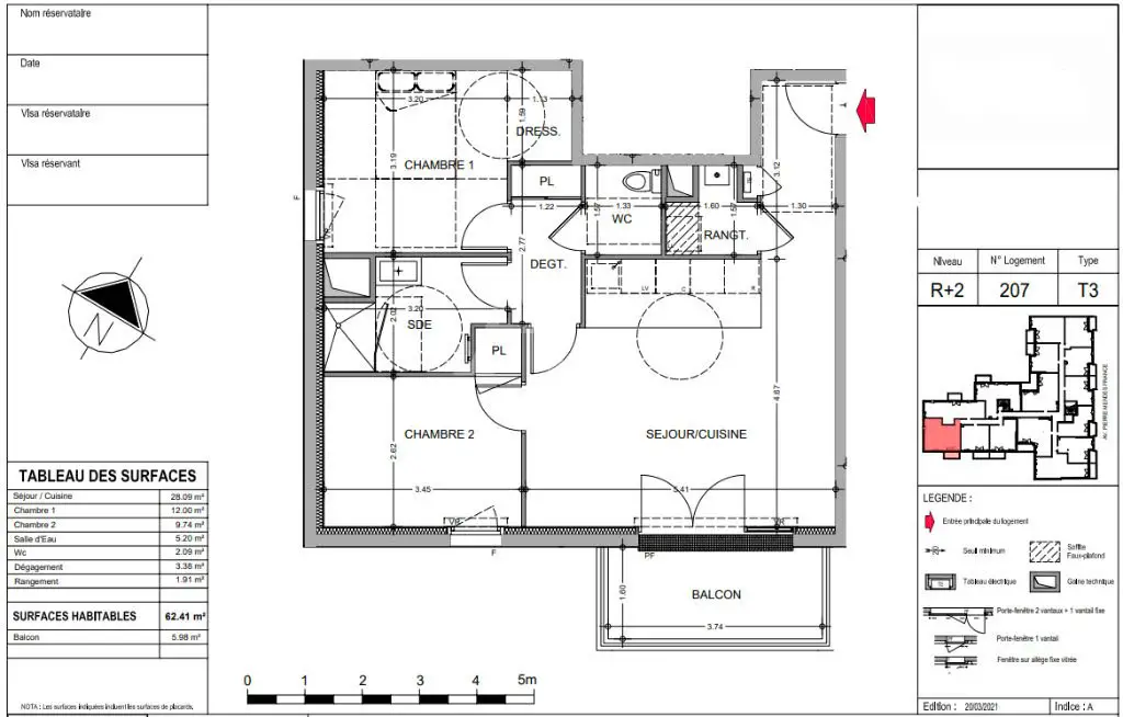 Vente appartement 3 pièces 62,41 m2