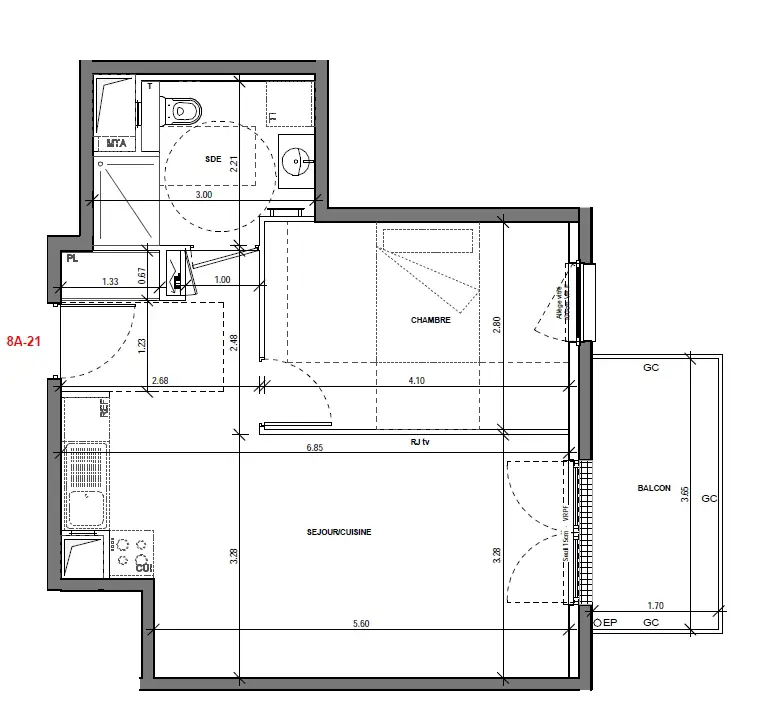 Vente appartement 2 pièces 43,87 m2