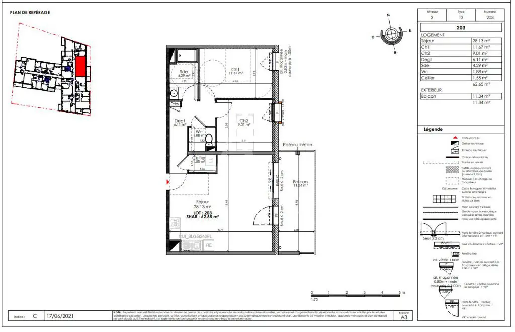 Vente appartement 3 pièces 62,65 m2