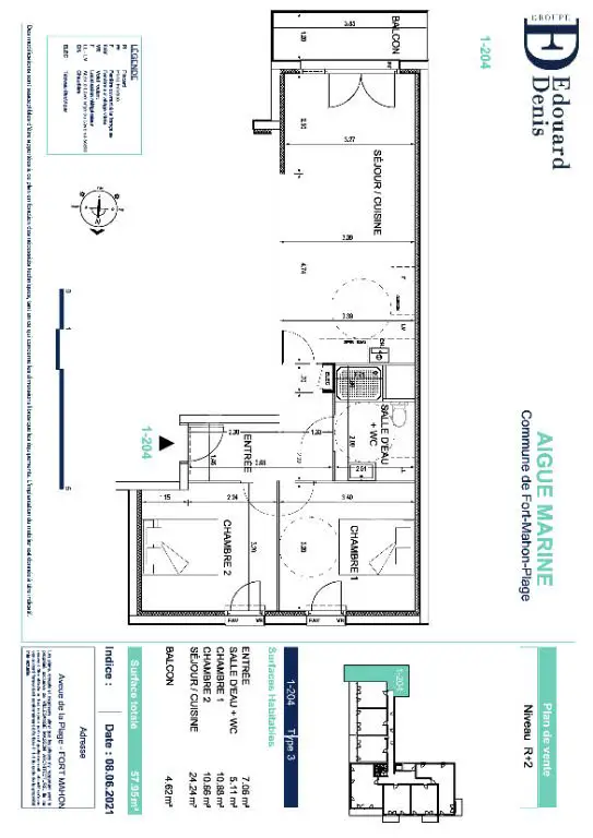 Vente appartement 3 pièces 57,95 m2