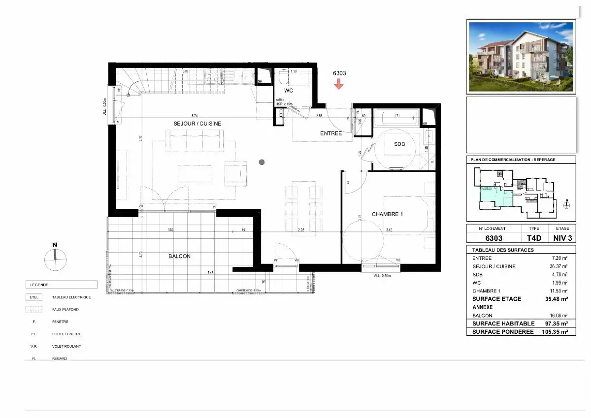 Vente appartement 4 pièces 97,35 m2