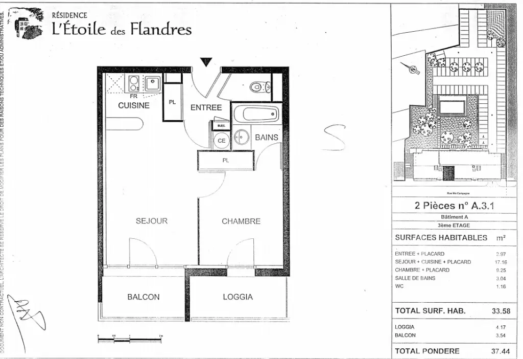 Location appartement 2 pièces 33,58 m2