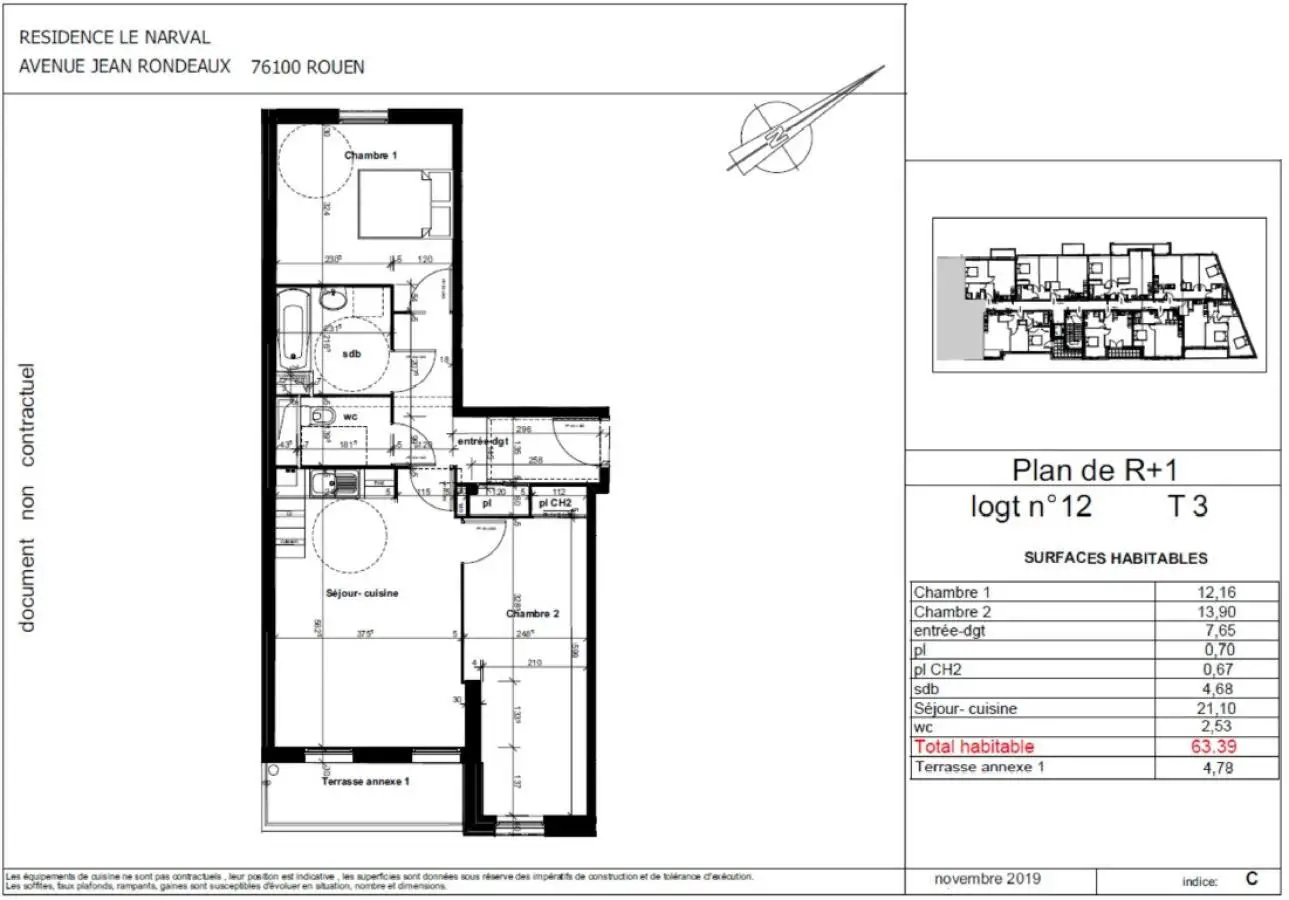 Location appartement 3 pièces 63 m2