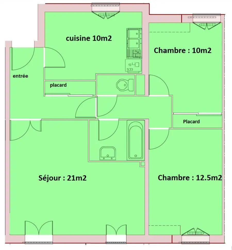 Location appartement 3 pièces 68 m2