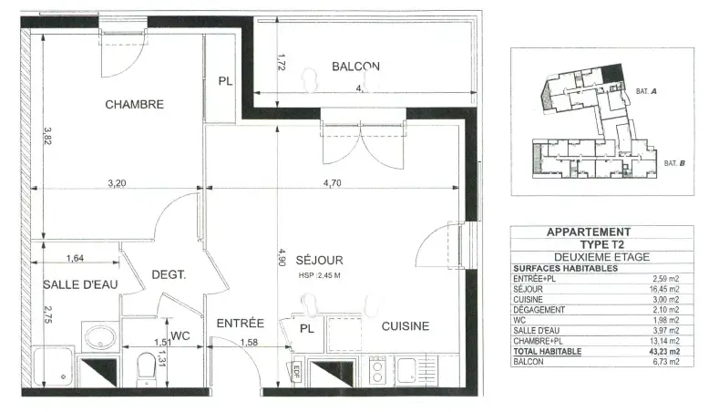 Vente appartement 2 pièces 44 m2