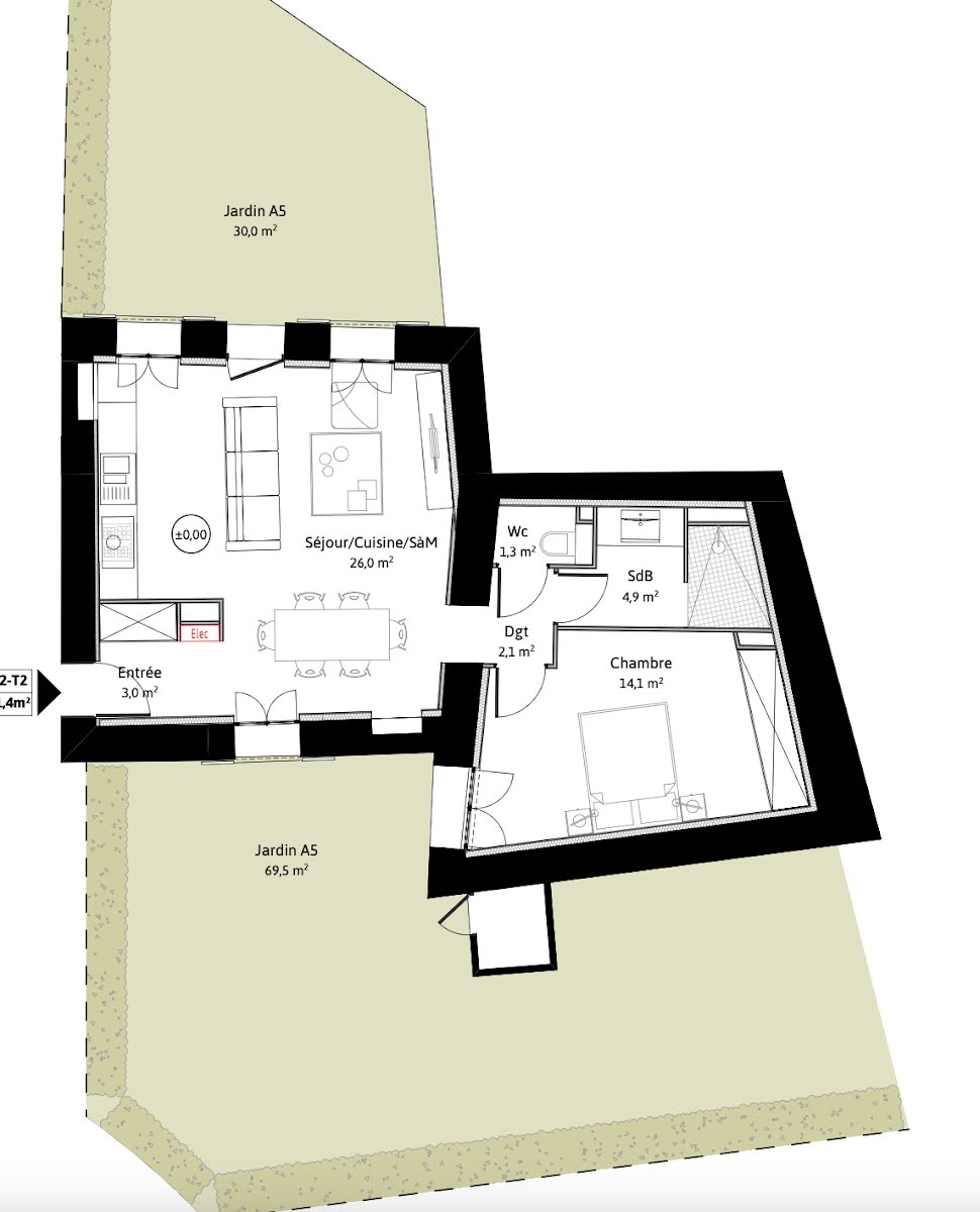 Vente appartement 2 pièces 51,4 m2