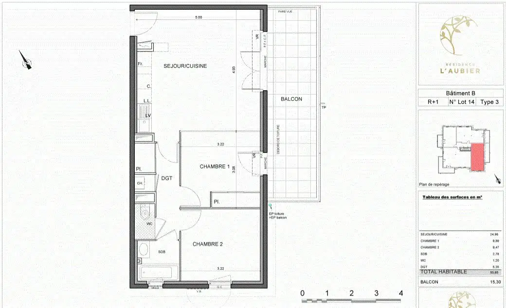 Vente appartement 3 pièces 53 m2