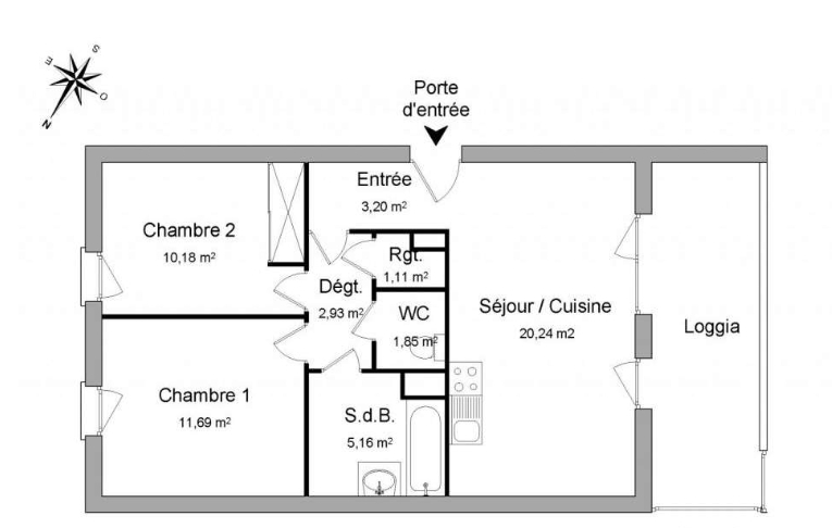 Vente appartement 3 pièces 56,36 m2