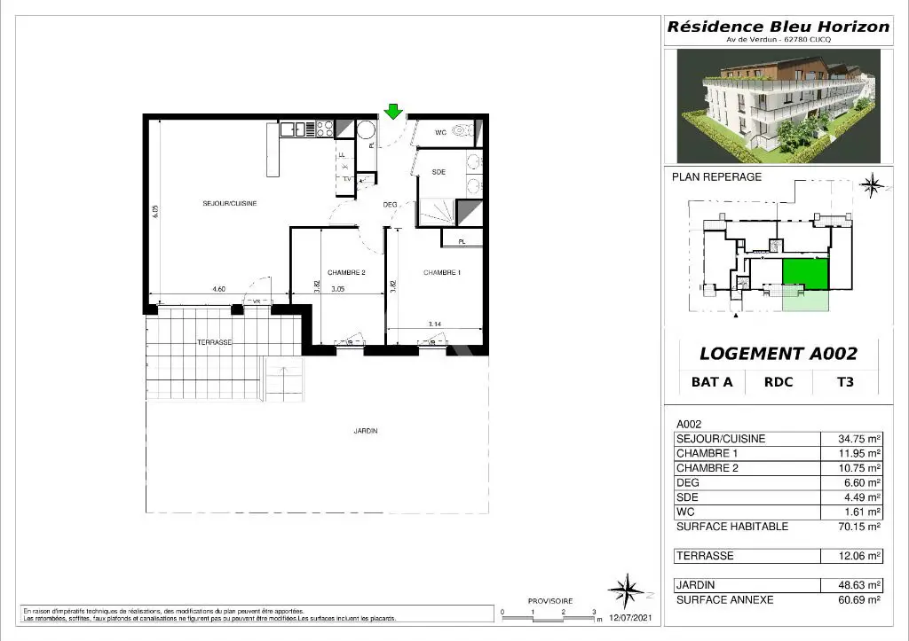 Vente appartement 3 pièces 70,15 m2