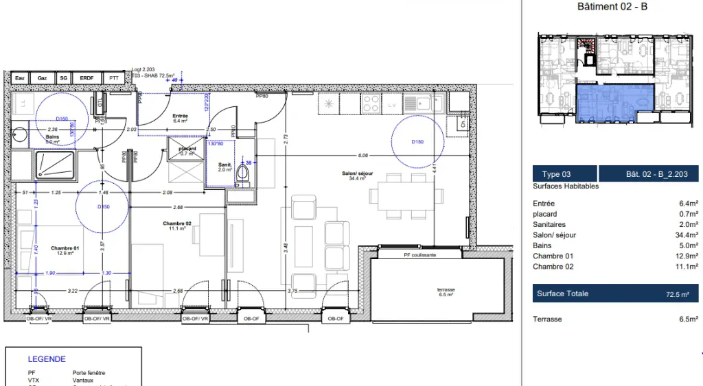 Vente appartement 3 pièces 72,5 m2