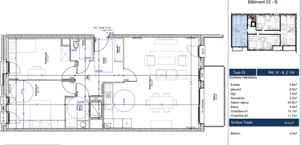 Vente appartement 3 pièces 76,4 m2