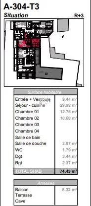 Vente appartement 3 pièces 74,43 m2