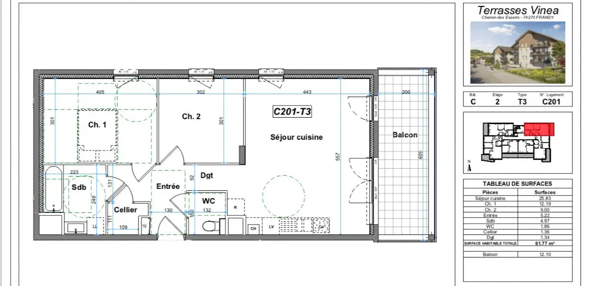 Vente appartement 3 pièces 61,77 m2