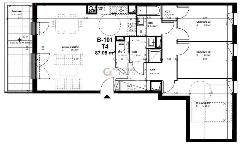 Vente appartement 4 pièces 87,08 m2