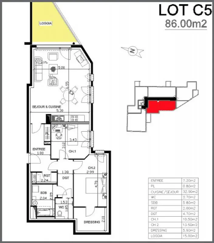 Vente appartement 3 pièces 86 m2