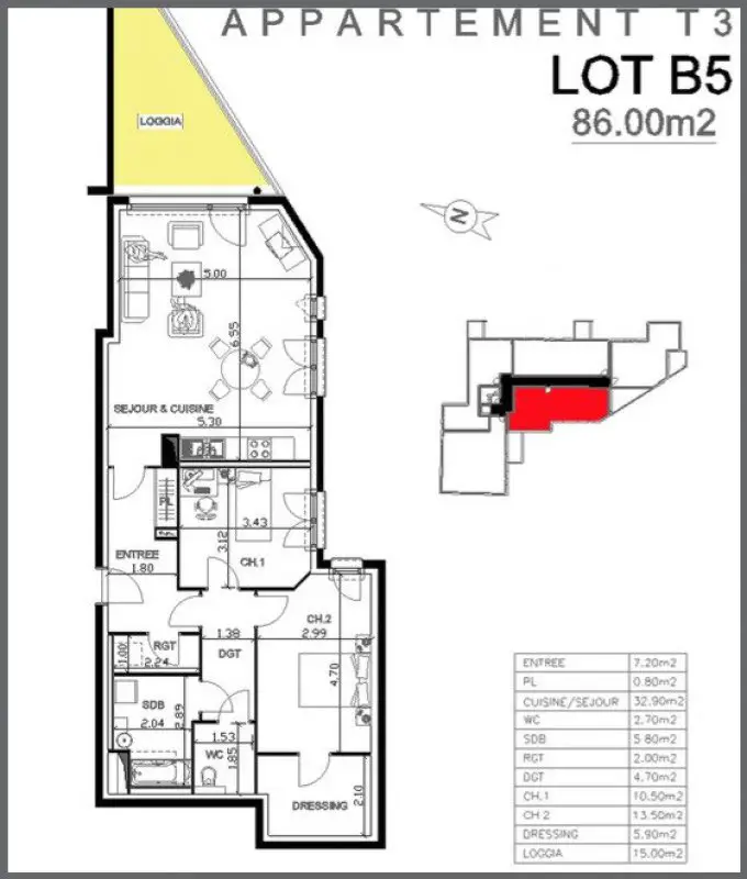 Vente appartement 3 pièces 86 m2
