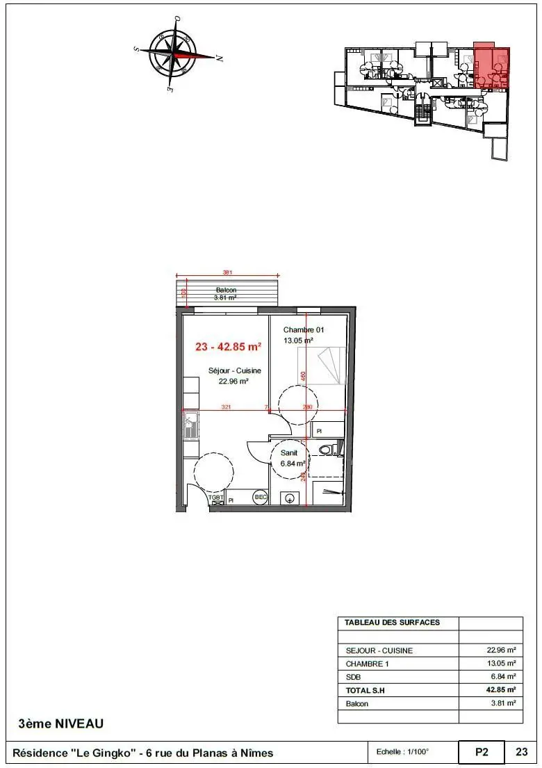 Location appartement 2 pièces 42,85 m2