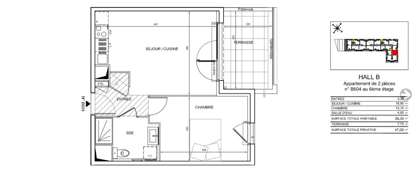 Vente appartement 2 pièces 39,3 m2