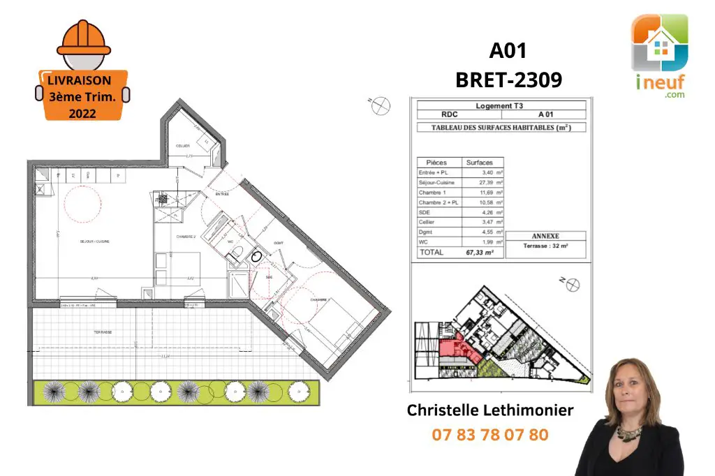 Vente appartement 3 pièces 67,33 m2