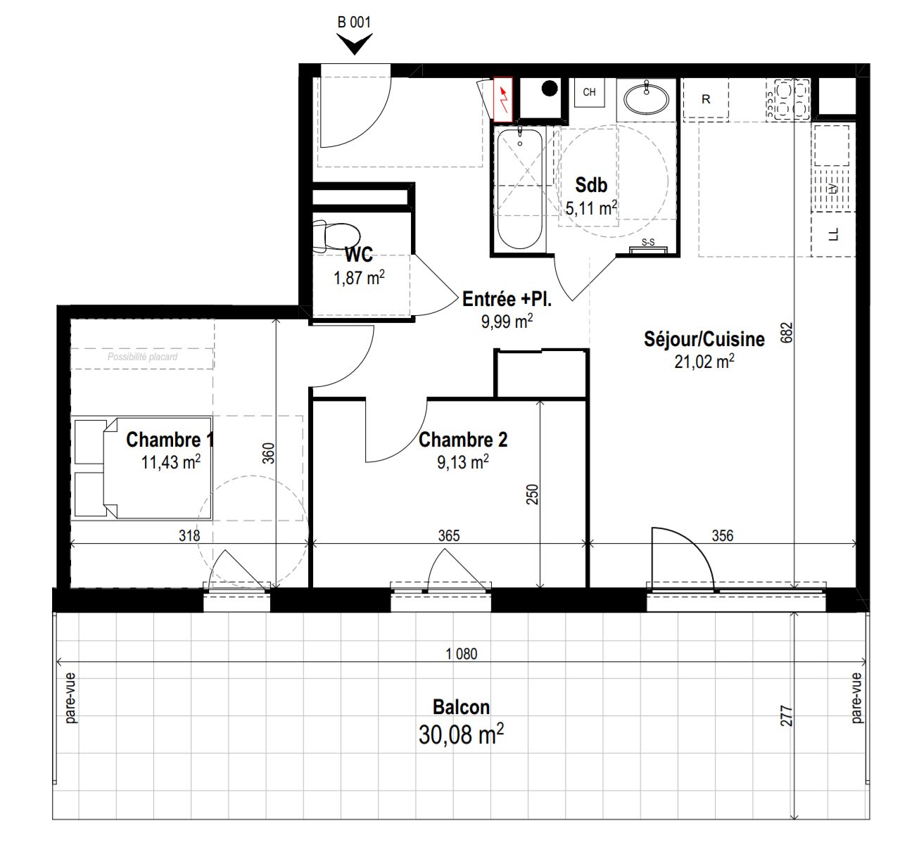 Vente appartement 3 pièces 58,55 m2