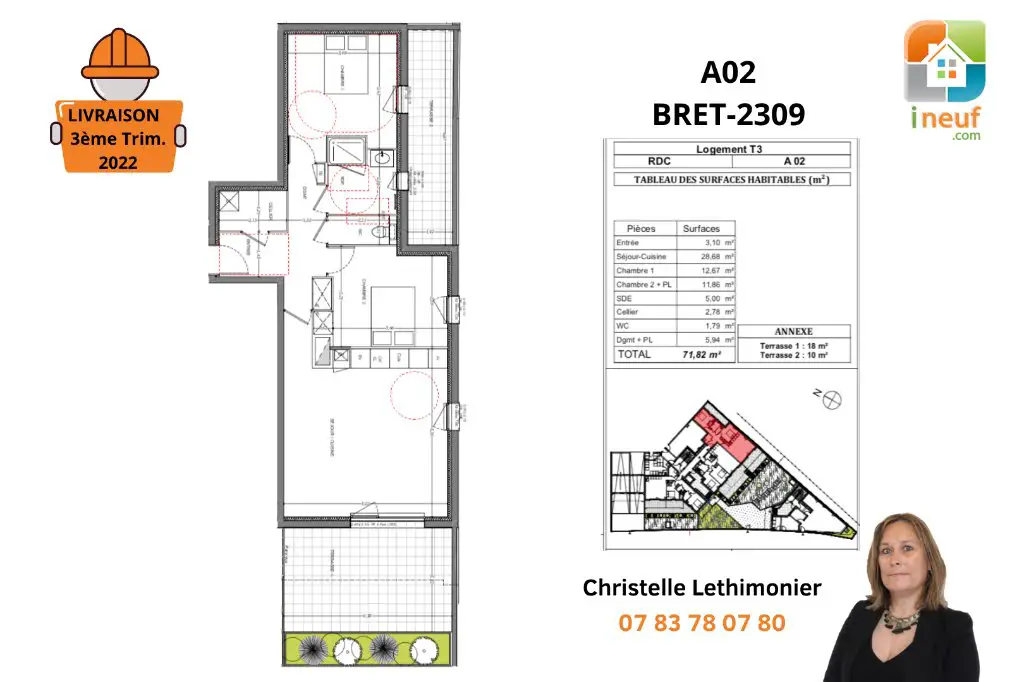 Vente appartement 3 pièces 71,82 m2