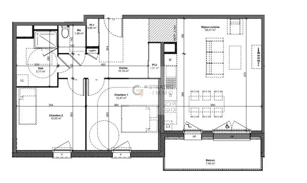 Vente appartement 3 pièces 74,02 m2