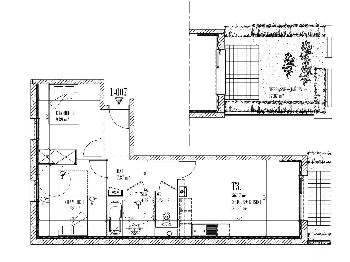 Vente appartement 3 pièces 56,17 m2