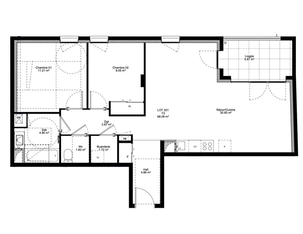 Vente appartement 3 pièces 68,09 m2