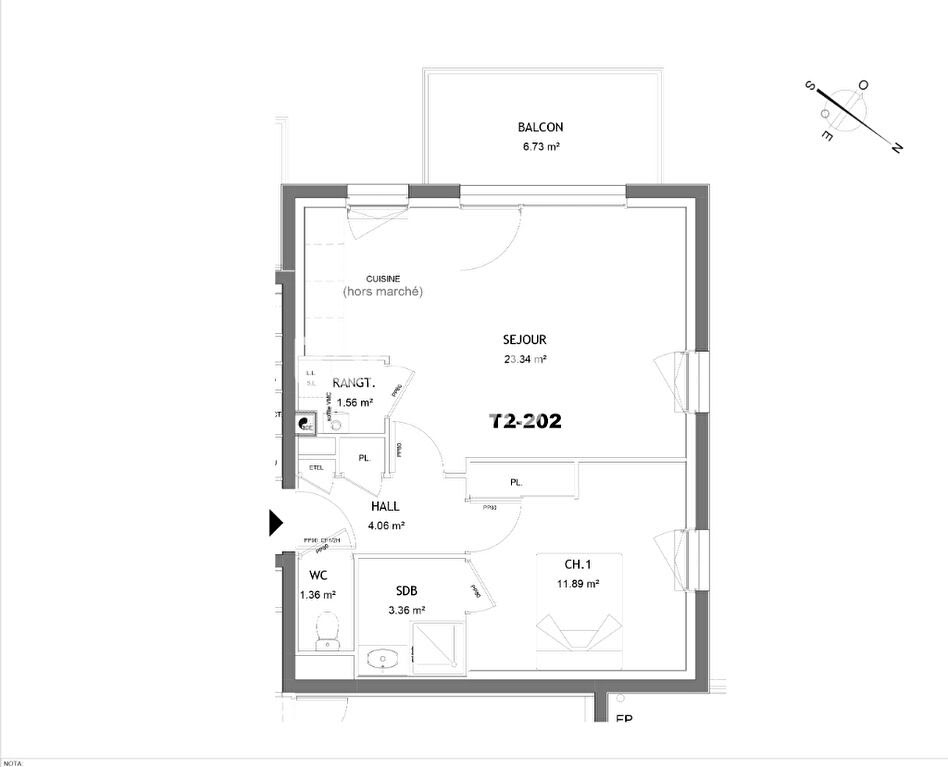 Vente appartement 2 pièces 45,57 m2