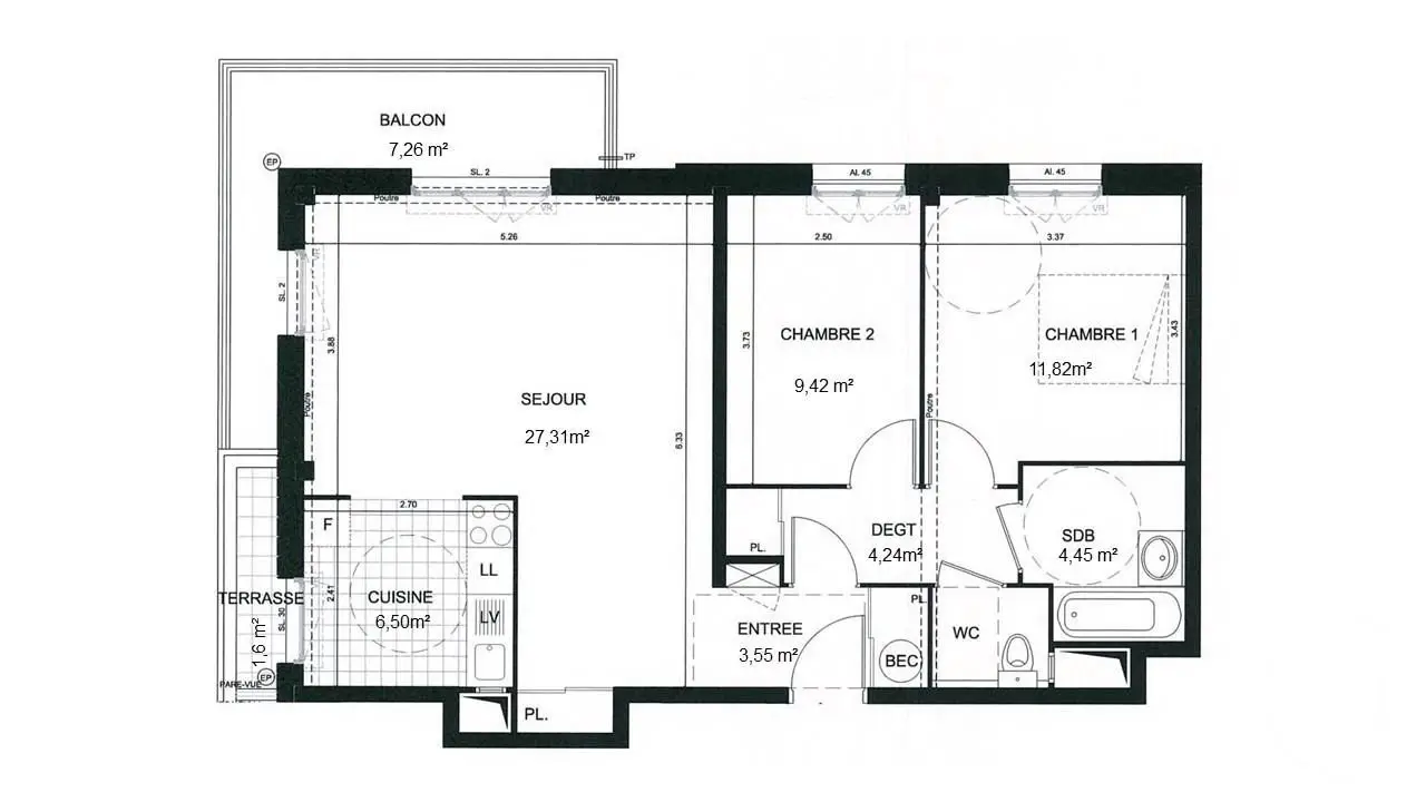 Vente appartement 3 pièces 69,25 m2