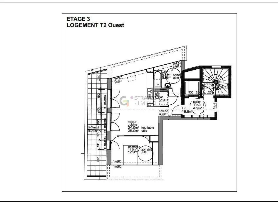 Vente appartement 2 pièces 49,9 m2