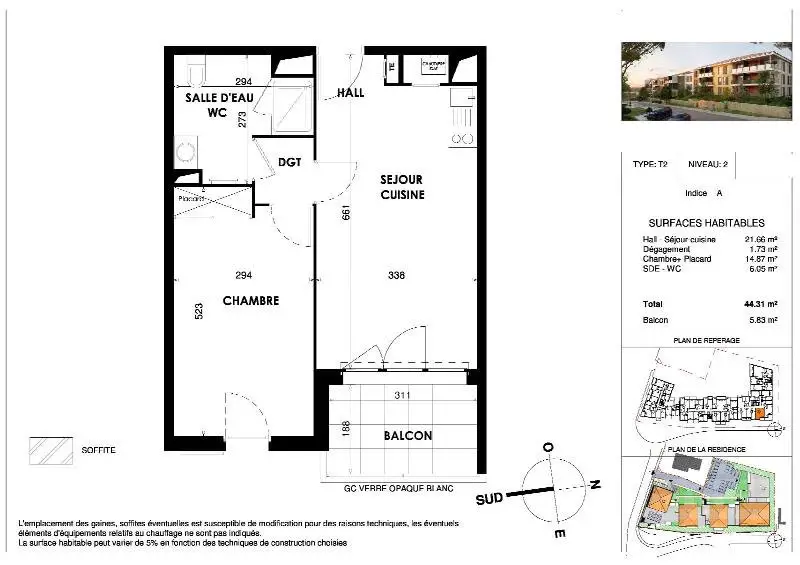 Vente appartement 2 pièces 44,31 m2