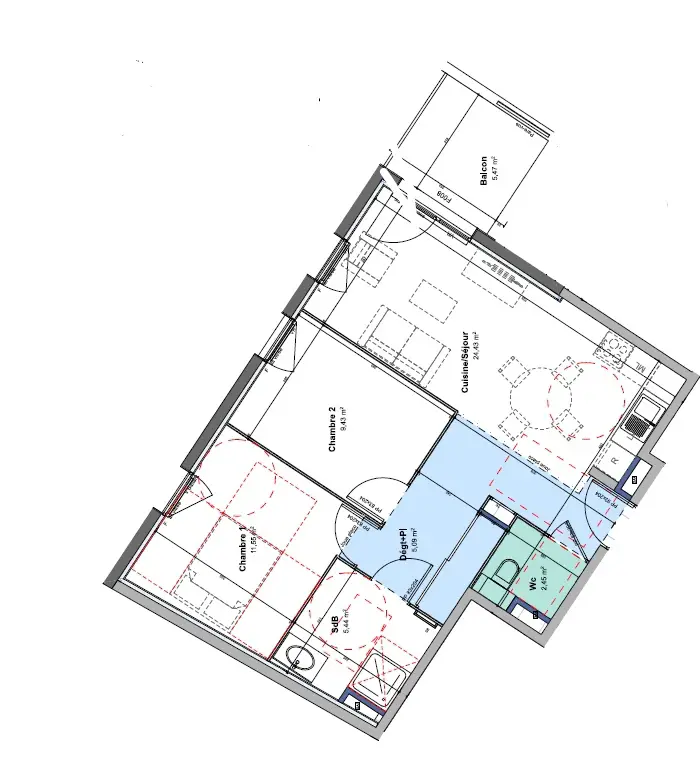 Location appartement 3 pièces 58,39 m2