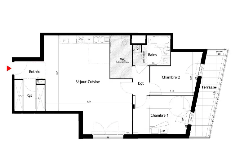 Location appartement 3 pièces 77,12 m2