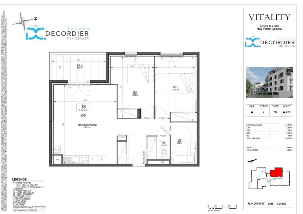 Vente appartement 3 pièces 66,38 m2