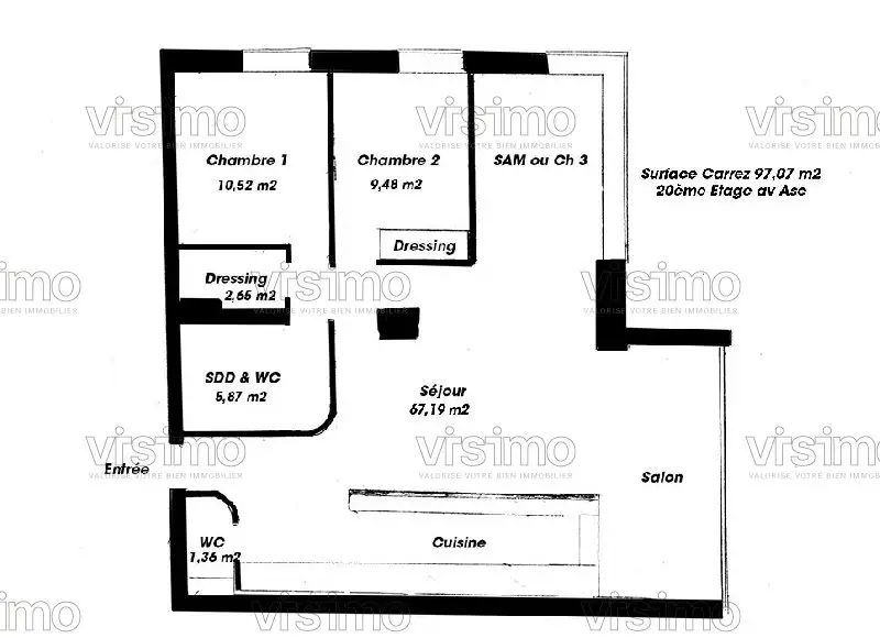 Vente appartement 3 pièces 97,07 m2