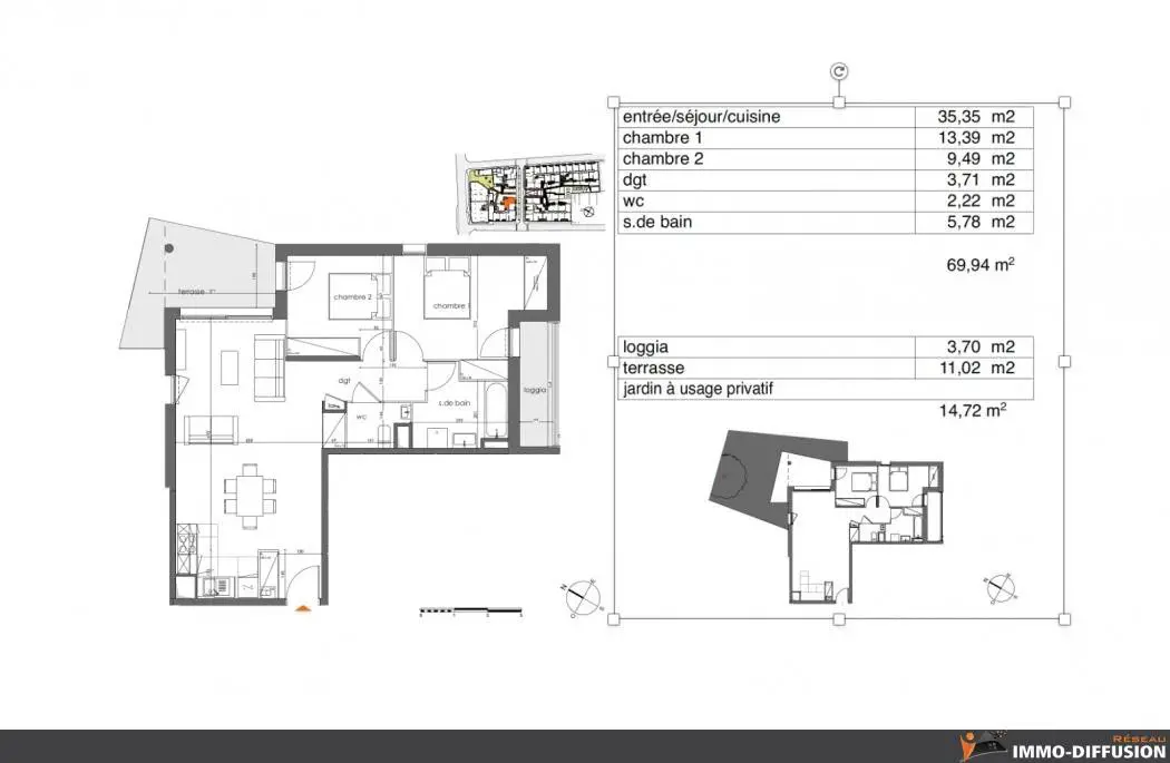 Vente appartement 3 pièces 71 m2