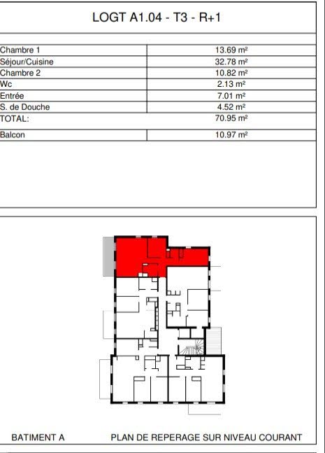 Vente appartement 3 pièces 70,95 m2
