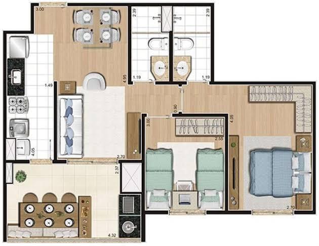 Apartamento Venda 64m² de 2 quartos---