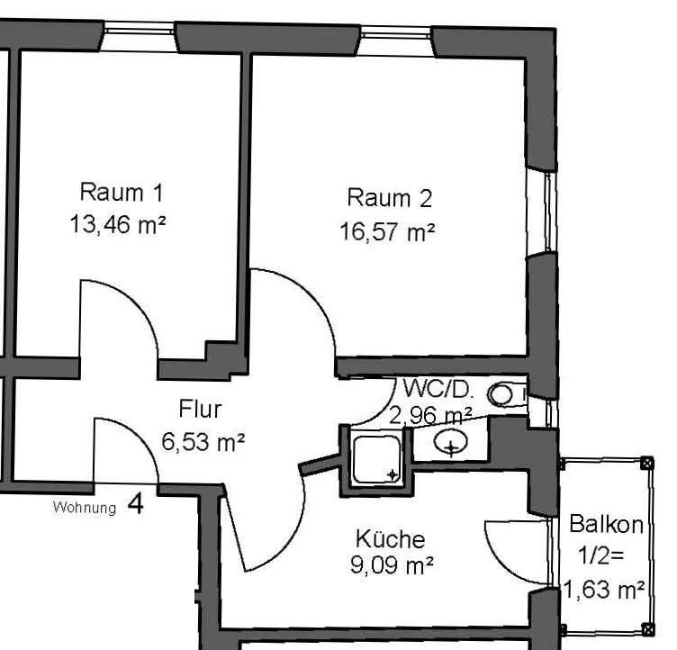 Grundriss -- Modernisierte 2-Zimmer-Wohnung mit Balkon und EBK in Augsburg