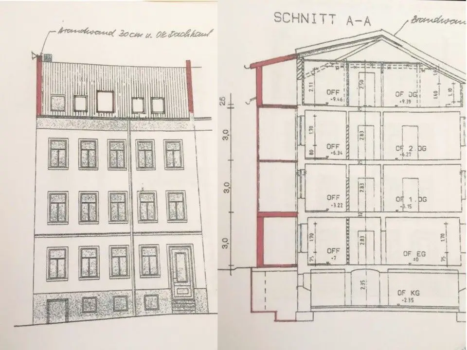 Schnitt -- RENDITESTARK MIT FAKTOR 11! Mehrfamilienhaus mit 3-4 Wohneinheiten & Balkonen in zentraler Lage