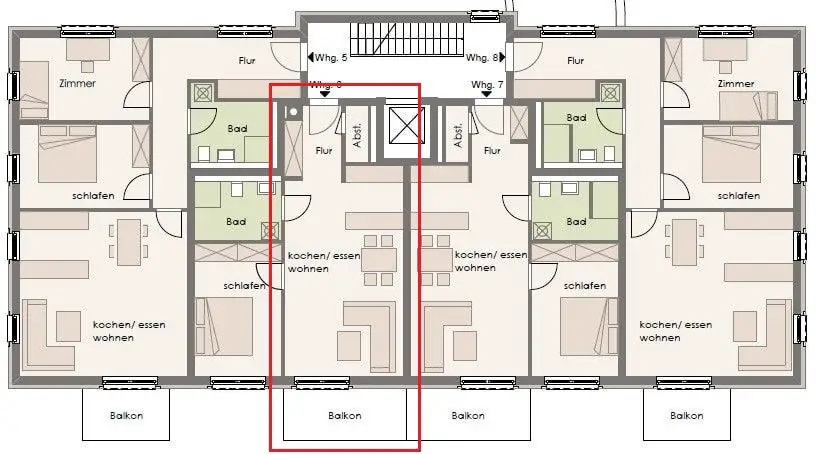 Grundriss -- Erstbezug: 2-Zimmer-Wohnung mit EBK, Tiefgarage und Südbalkon in Flieden