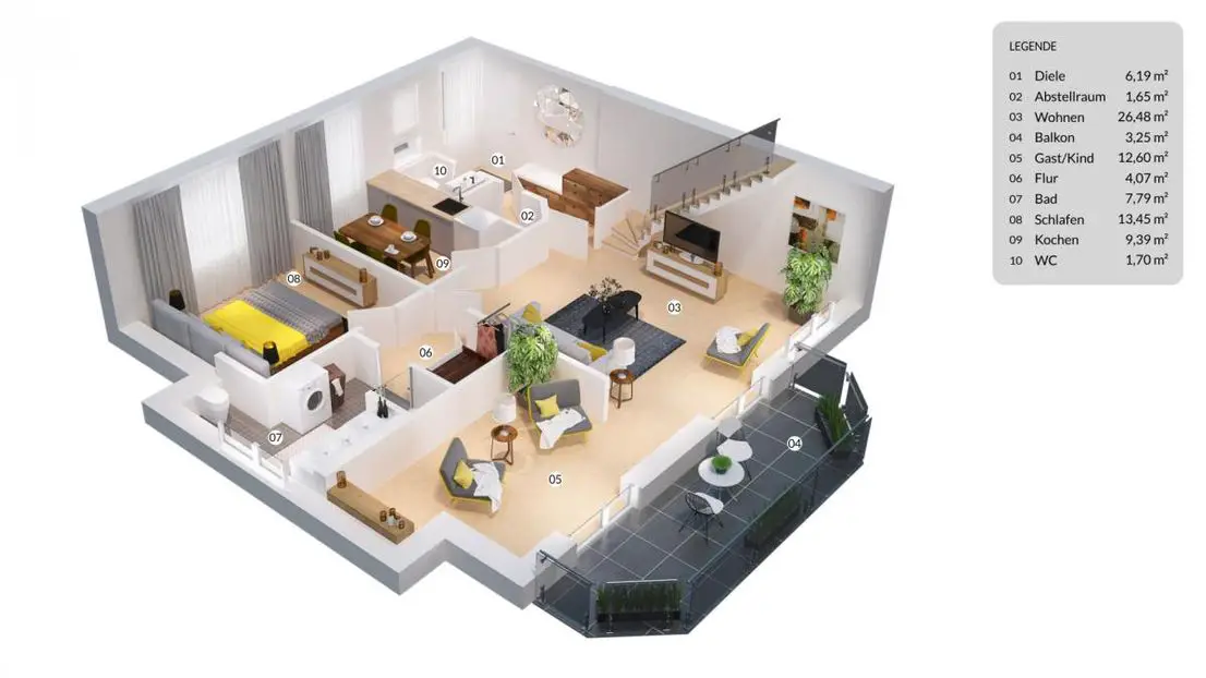 Grundrissmodell -- Moderne und geräumige 2-Zimmer Maisonettewohnung in Jesteburg