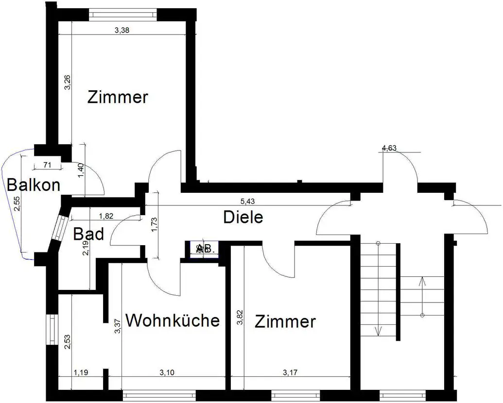 Grundriss -- Zwei-Zimmer-Wohnung in Viersen