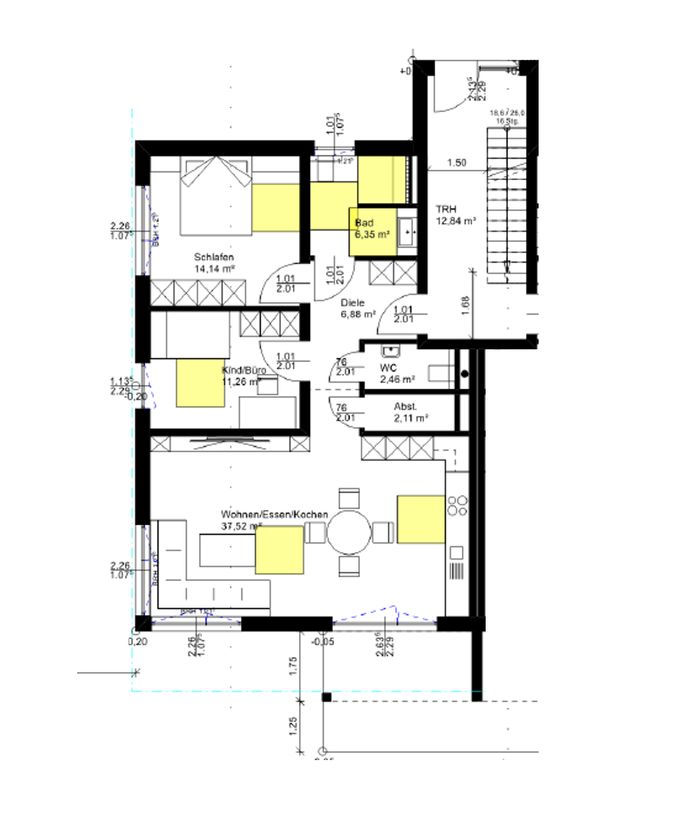 Grundriss -- Erstbezug mit Terasse und Gartenanteil: attraktive 3-Zimmer-Wohnung in Unterschneidheim