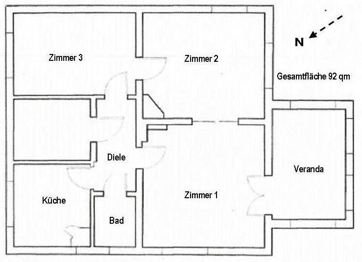 Grundriss q 1 OG -- Sonnige Albauetagenwohnung mit Veranda in Grünau, in Wald- und Wassernähe