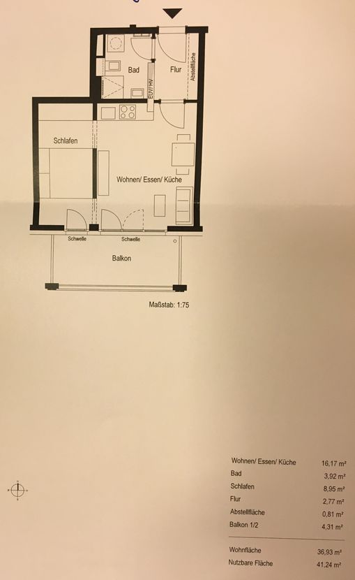 1_Grundriss -- Neuwertige 1,5-Zimmer-Wohnung mit Balkon, Alpenblick und EBK in Bogenhausen, München