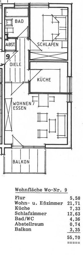 Grundriss -- Helle 2 Zimmer Wohnung mit EBK + Garage