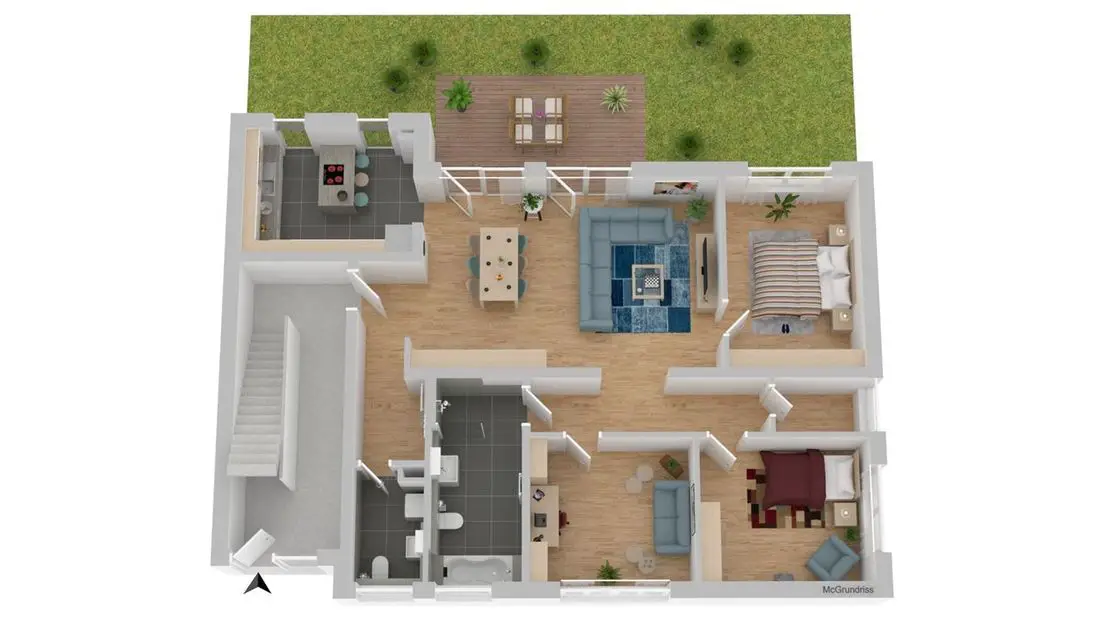 3D Grundriss WE 1 -- Neubauprojekt mit 4 Wohnungen MODERN - GESCHMACKVOLL